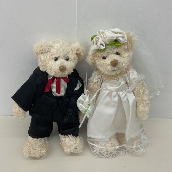 Terry's Village Tan Vintage Wedding Bride Groom Teddy Bears Set Stuffed Toys - Picture 1 of 4